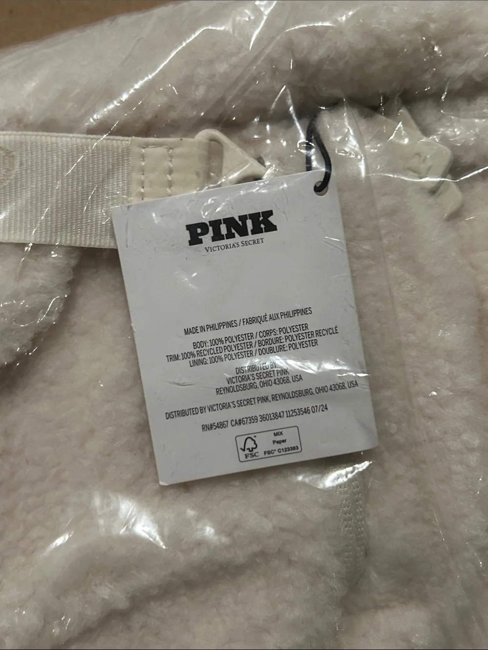 Victoria's Secret PINK White Fuzzy Sherpa Mini Convertible Bckpck.NWT in plastic